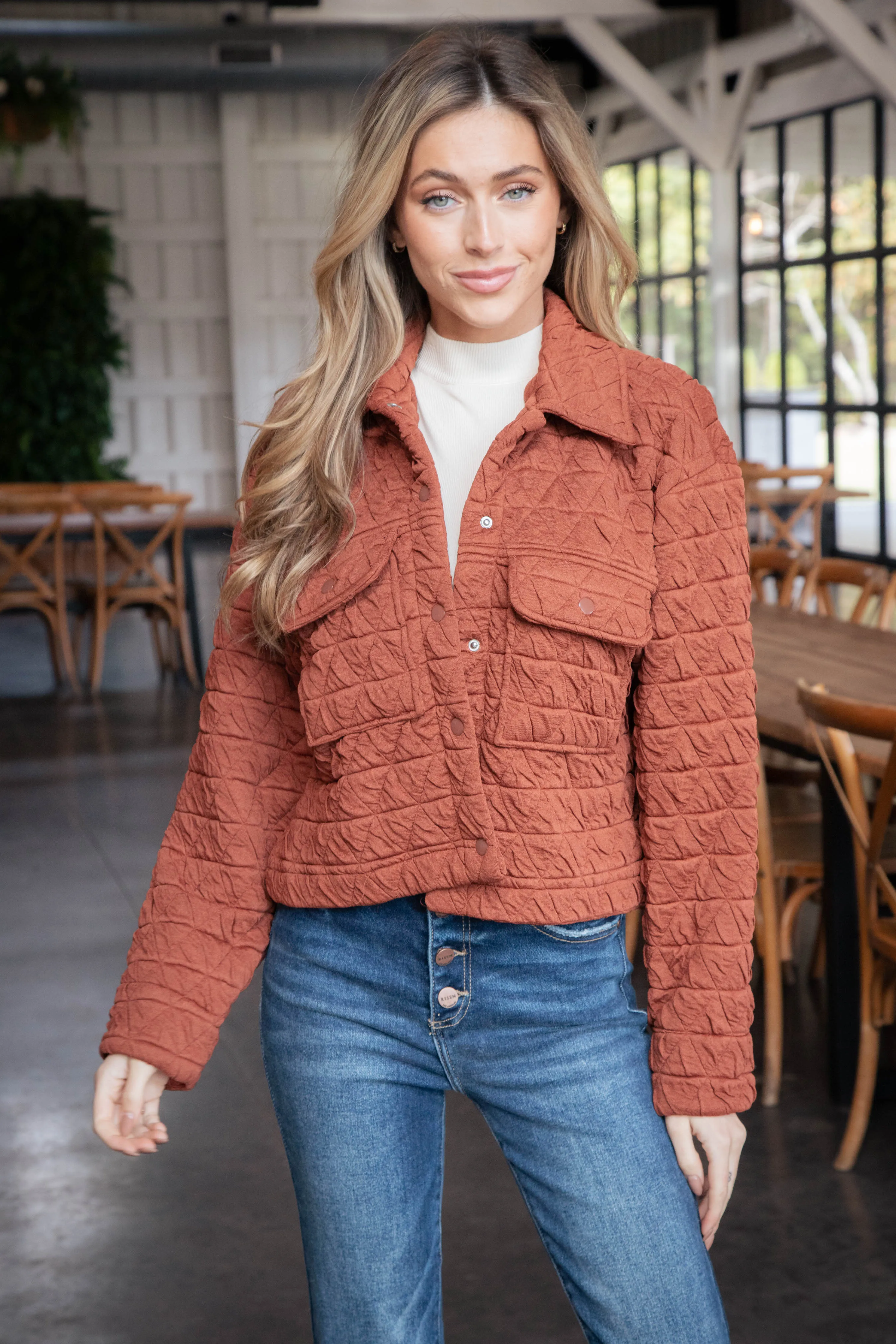 Mandy Triangle Quilted Jacket, Vintage Brick