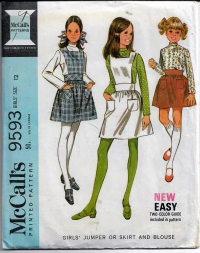 McCalls 9593 Girls Jumper Dress Skirt Blouse Vintage Sewing Pattern 1960s