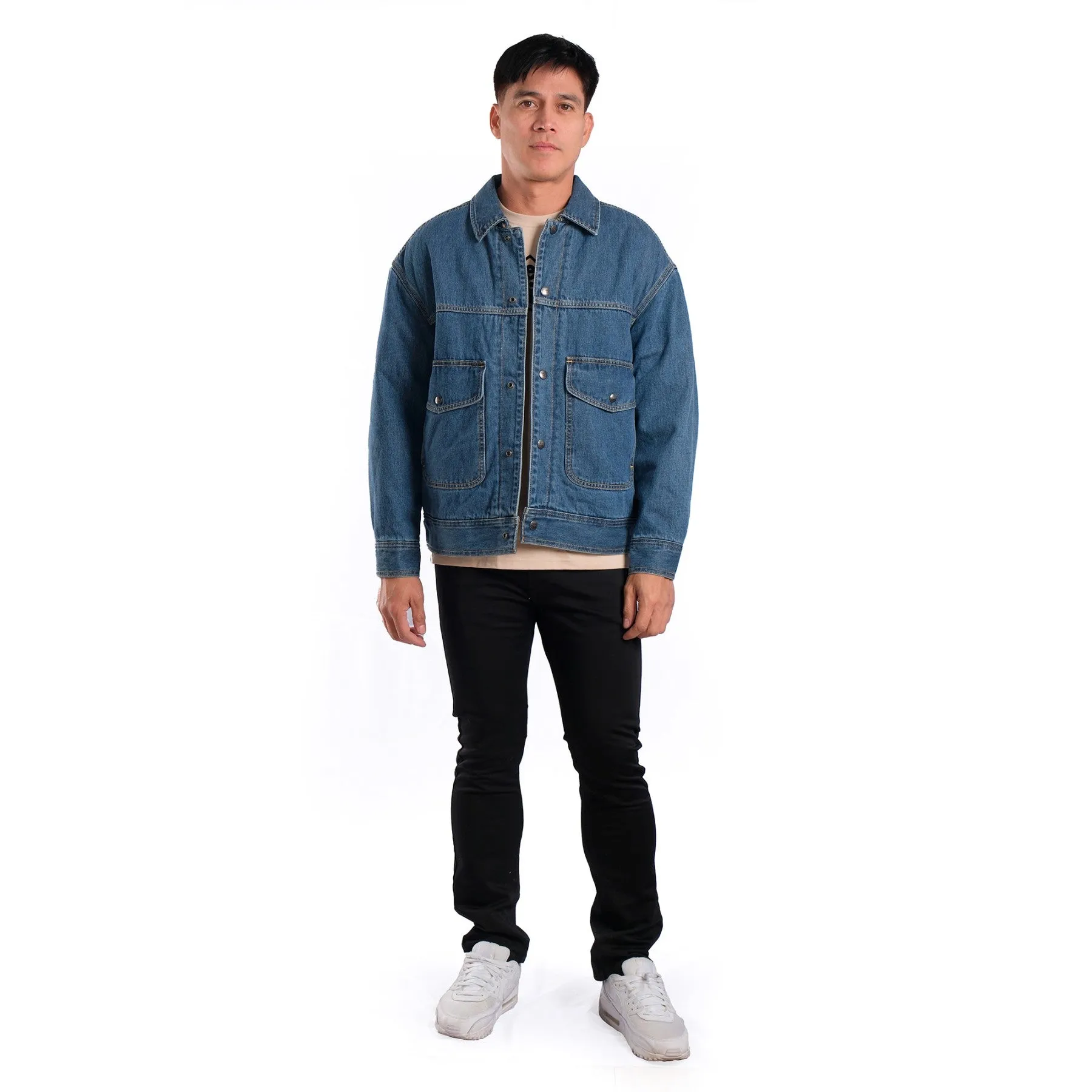 MENS' DENIM PADDED JACKET IN MID SHADE