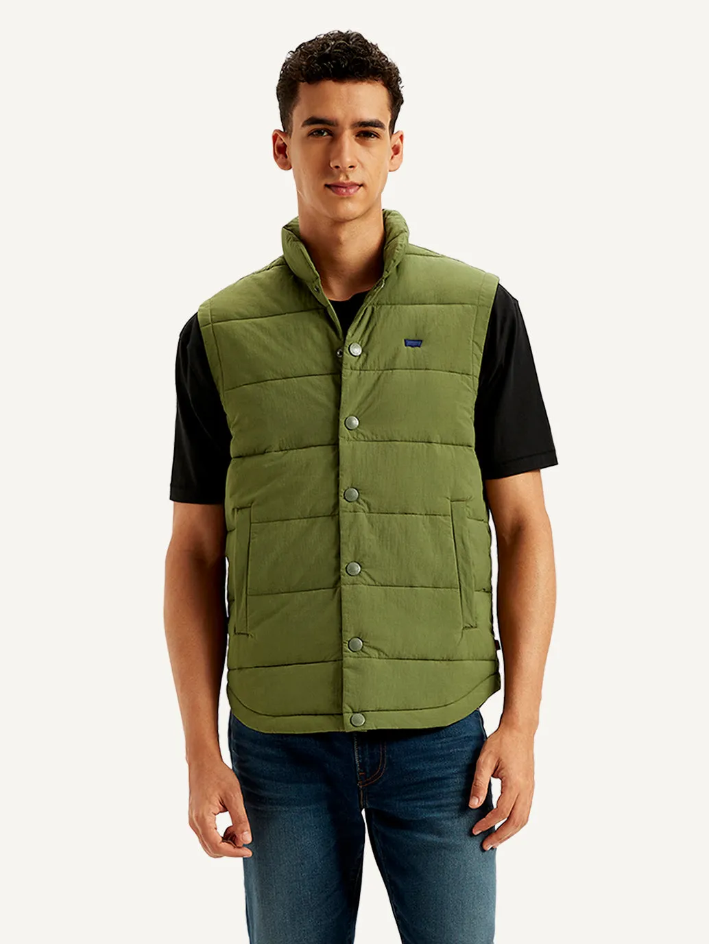 Men's Quilted Olive High Neck Puffer Jacket