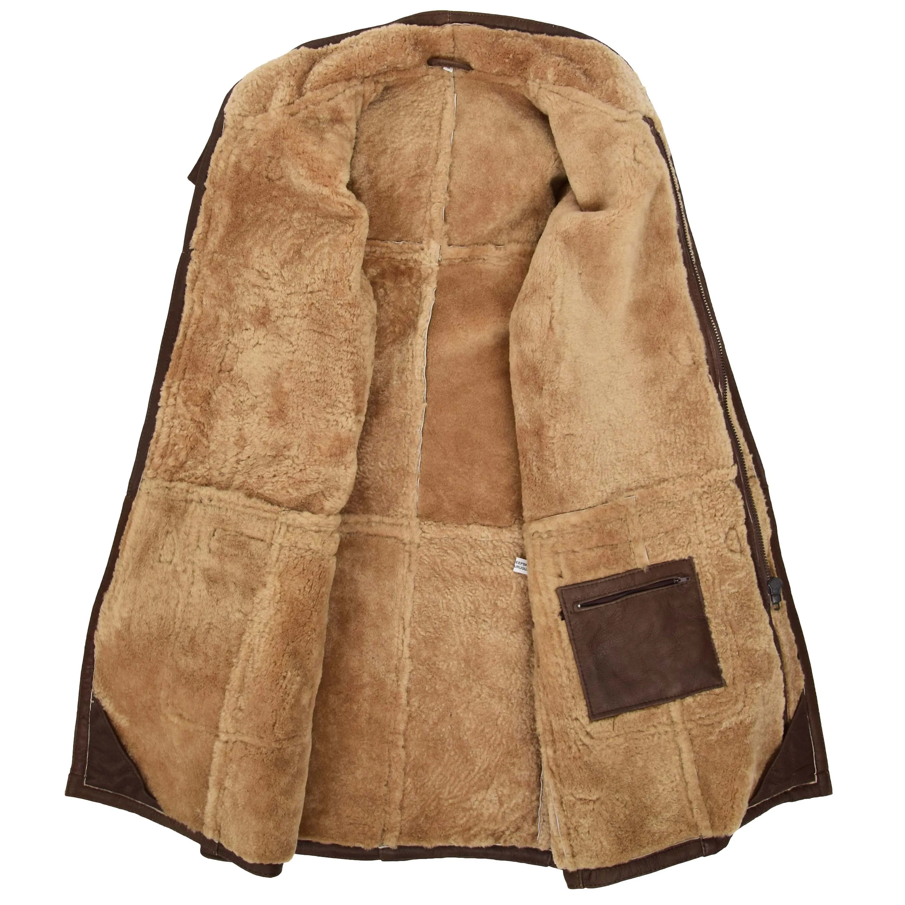 Mens Real Sheepskin Duffle Coat Bain Brown Ginger