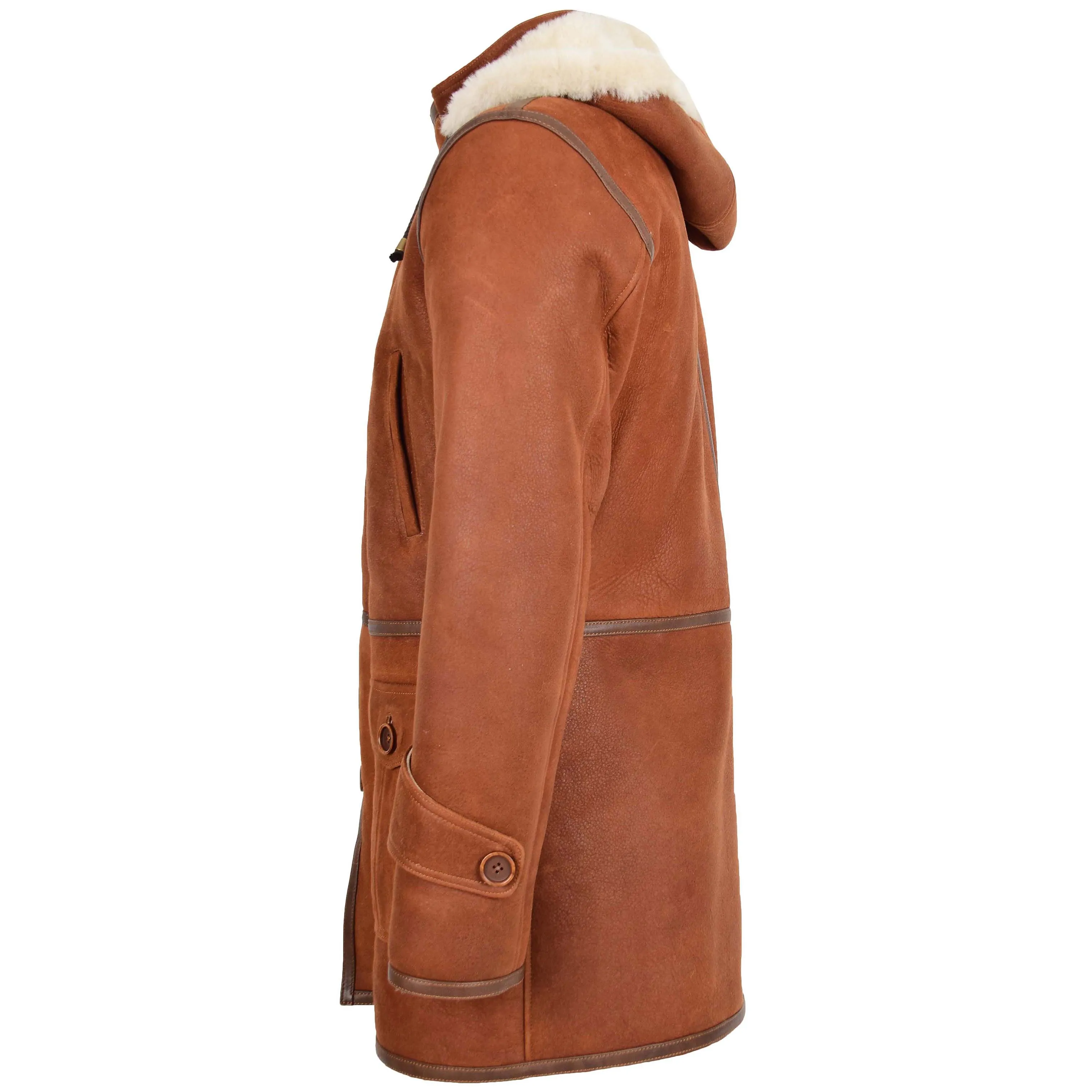 Mens Real Sheepskin Duffle Hooded Coat Vincent Whiskey