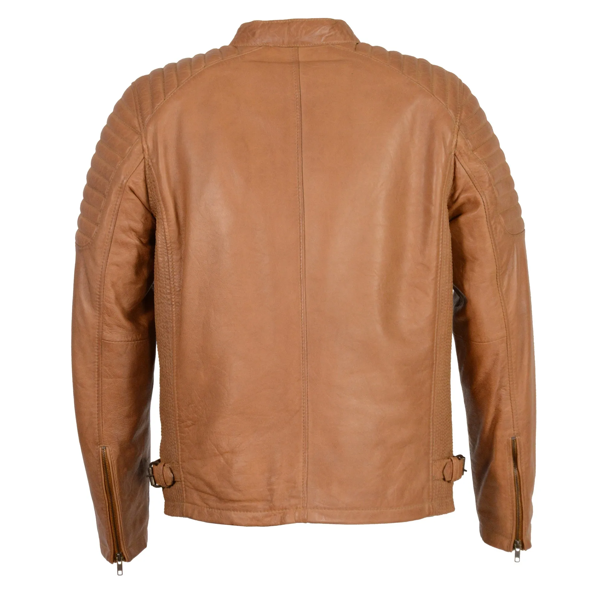 Men's Snap Collar Leather Jacket w/ Quilted Shoulders