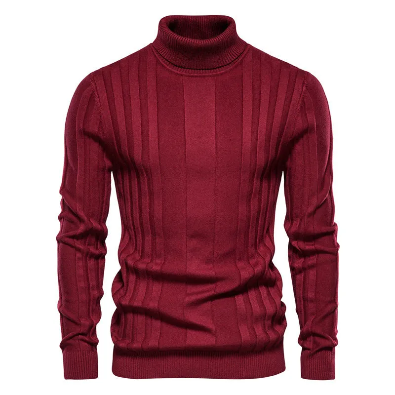 Men's Turtleneck Vertical Stripe Knitted Turtleneck Sweater-SW28