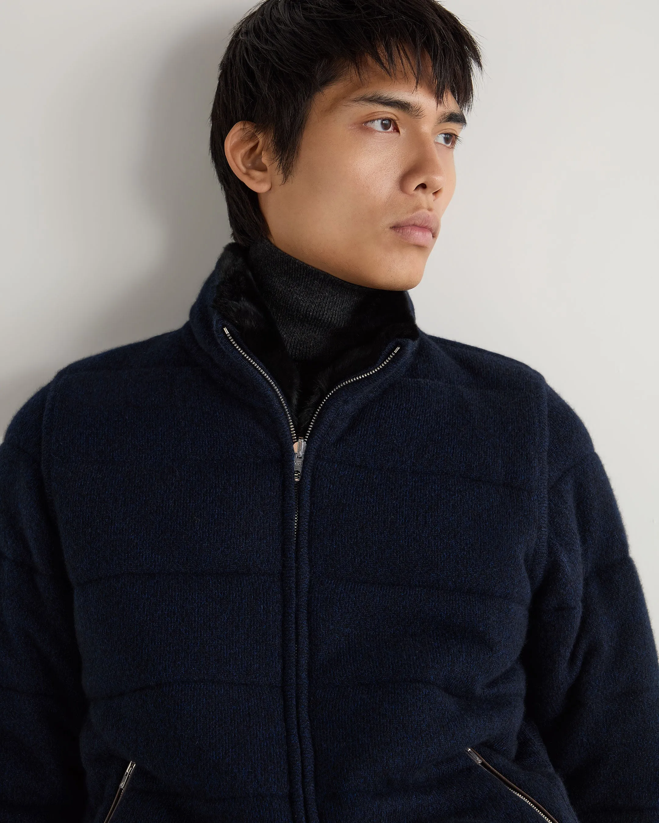 Men's Whistler Fur Quilted Cashmere Jacket Navy Blue Melange