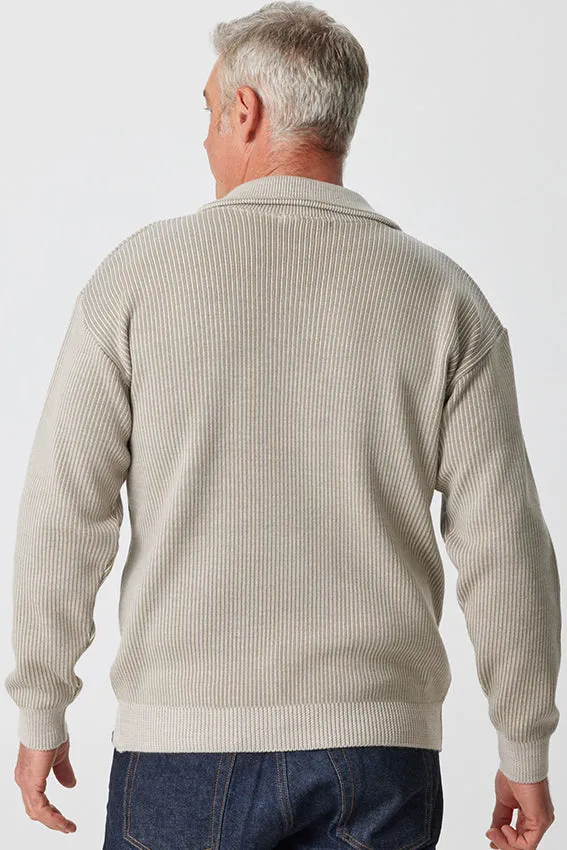 Merino Half Zip Open Collar - Wheat