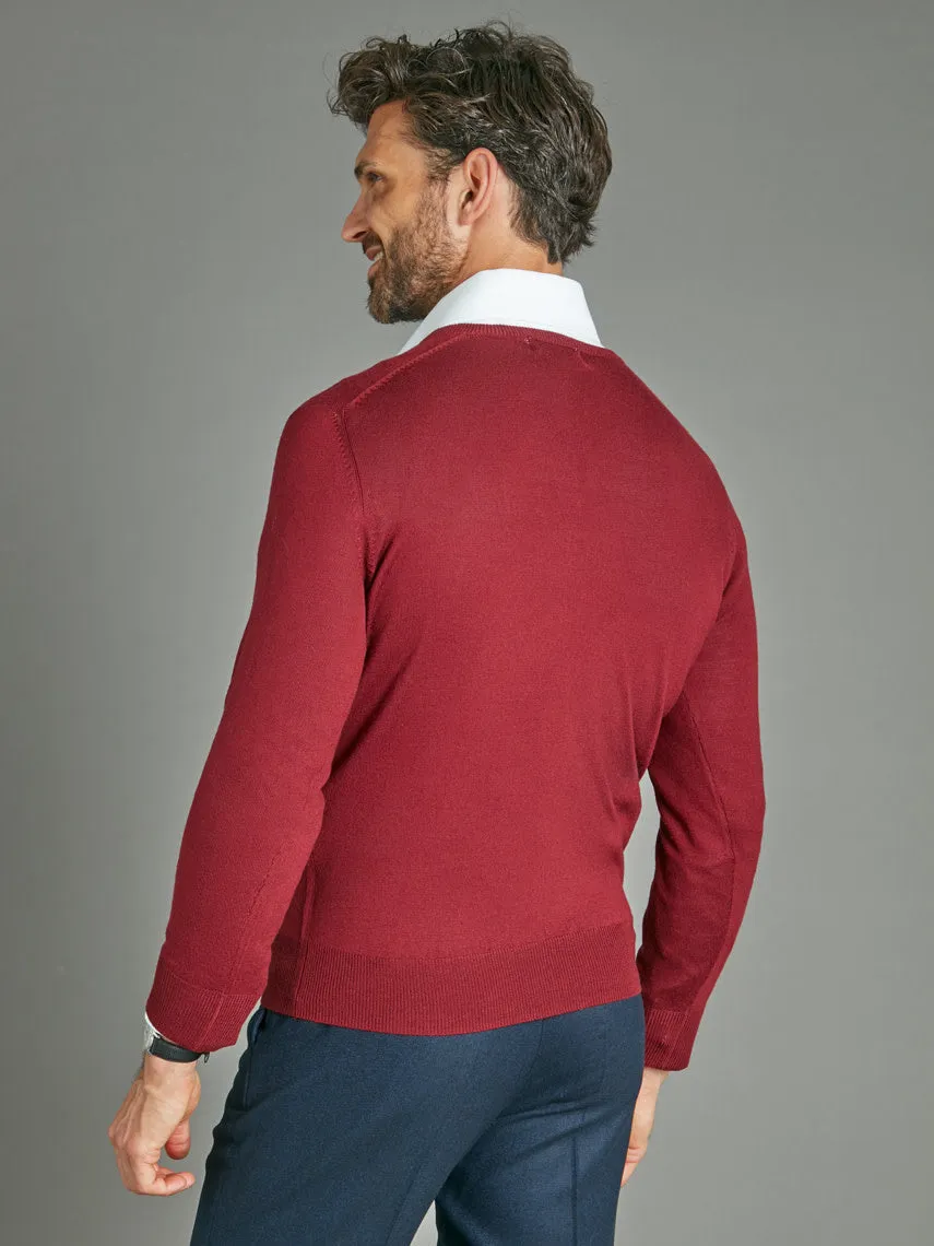 Merino V Neck Sweater - Bordeaux