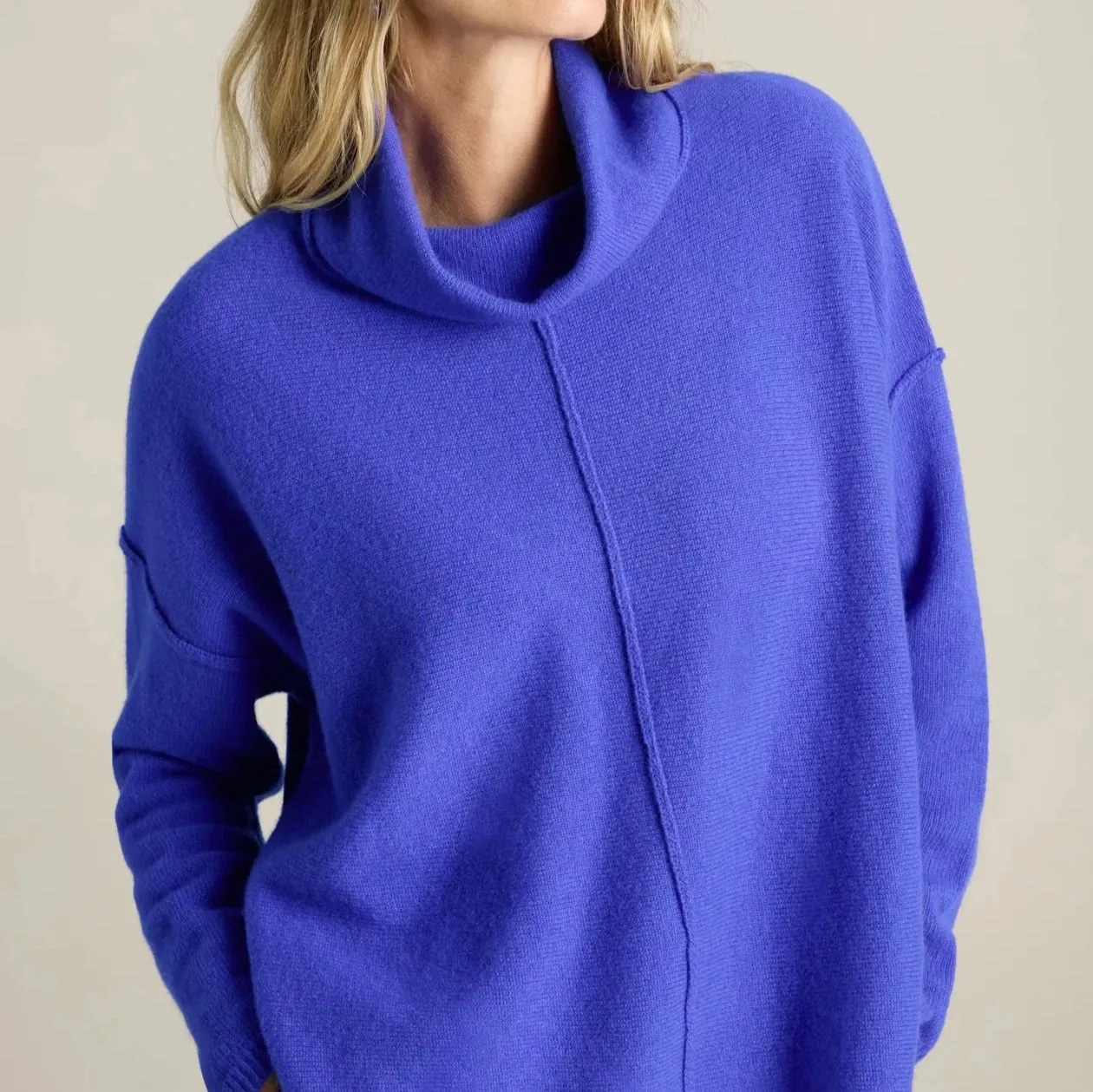 Merino Wool Cowl Neck Jumper - Colbalt