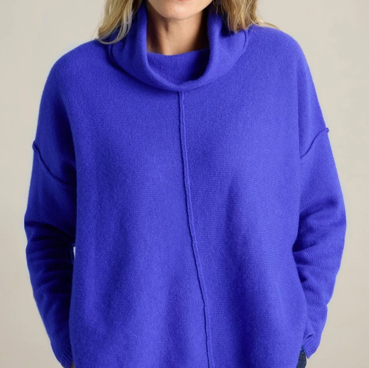 Merino Wool Cowl Neck Jumper - Colbalt