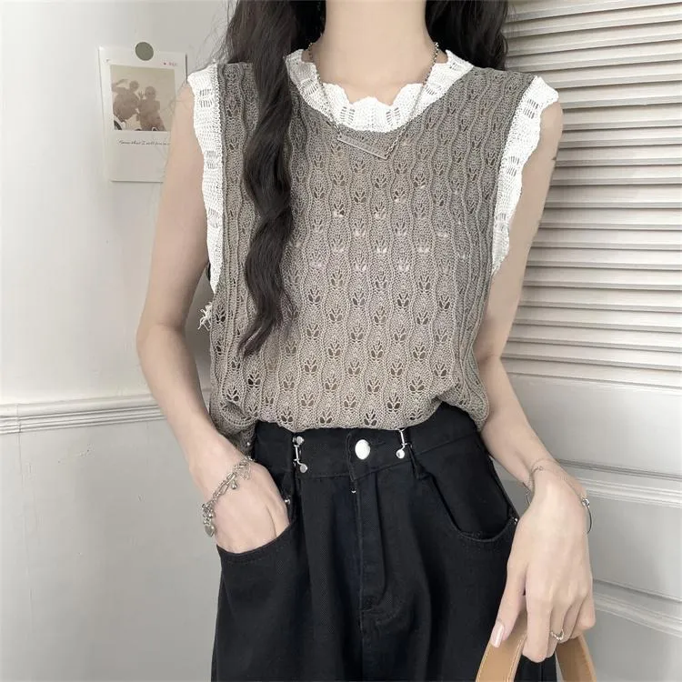 Mesh Sweater Vest With Ruching Details