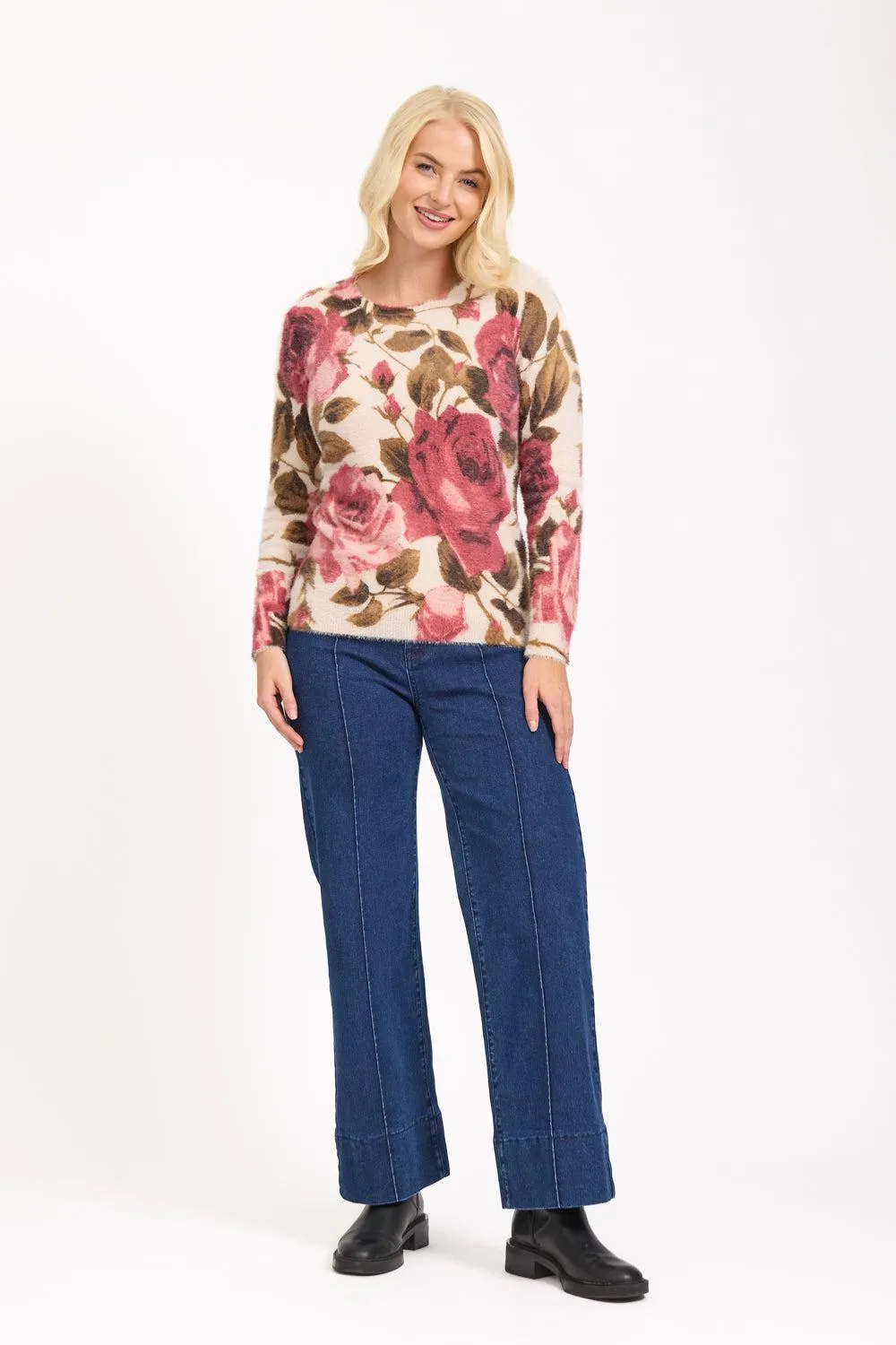 MF-554 Rose Print Fluffy Jumper