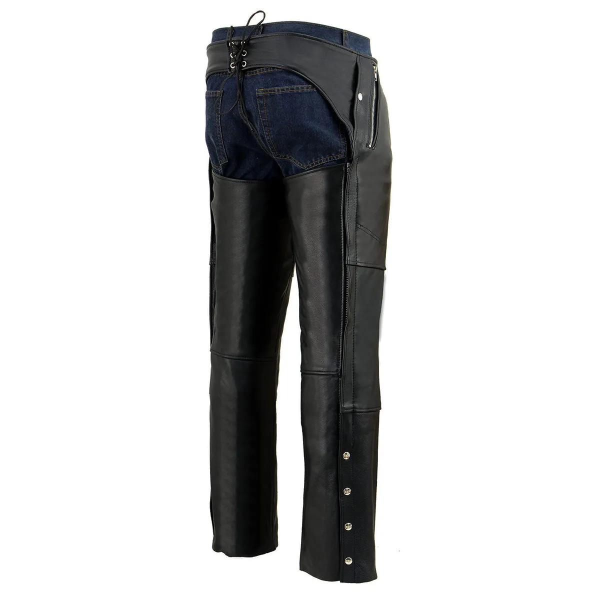 Milwaukee Leather Chaps for Men's Black Naked Leather Snap Out Thermal Lined - Four Pockets Motorcycle Chap- ML1191