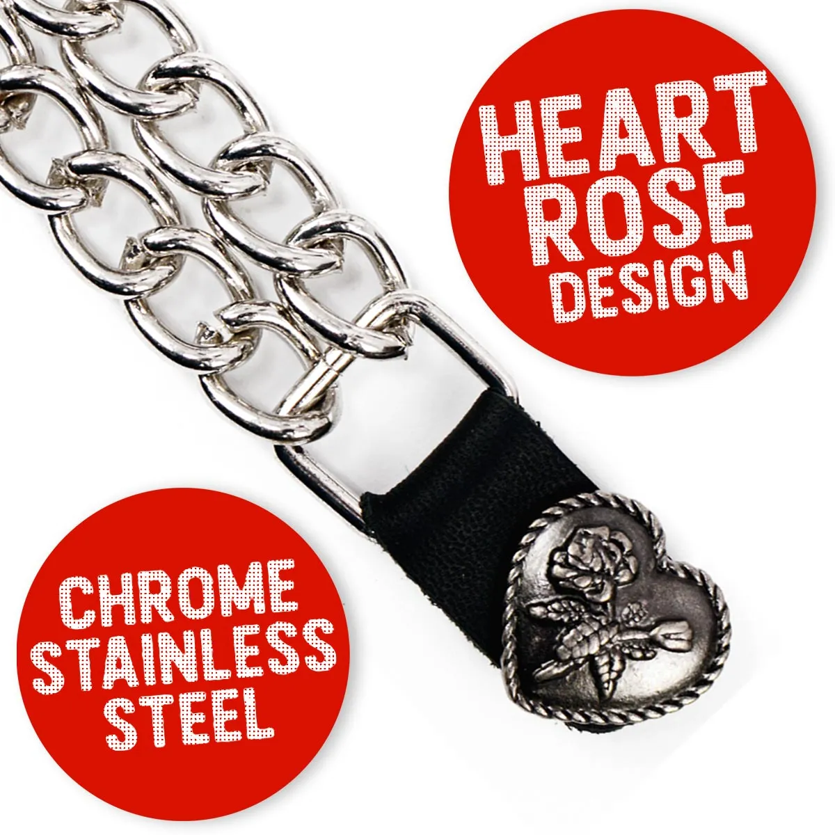 Milwaukee Leather Heart Rose Medallion Vest Extender - Double Chrome