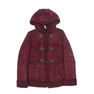 NAF NAF Teddy Fleece Lined Suede Feel Duffle Coat Maroon Womens M