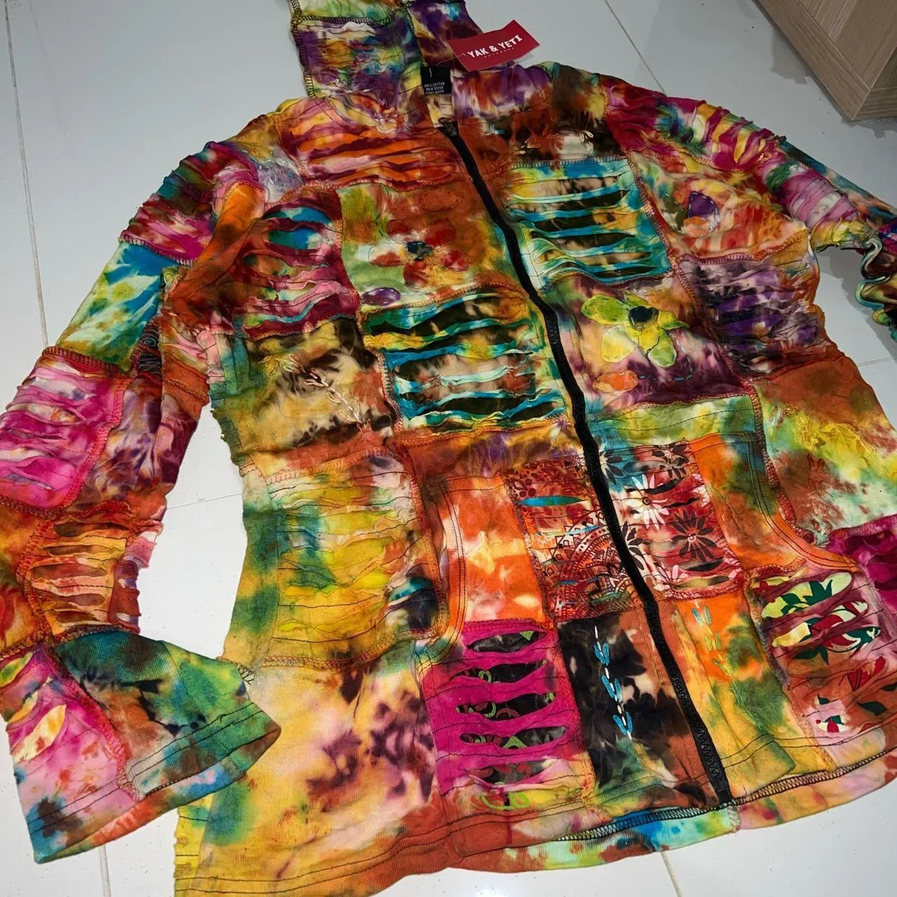 Nepalese Handmade  Multi-Colour Cotton Hoodie Cardigan size XX Large