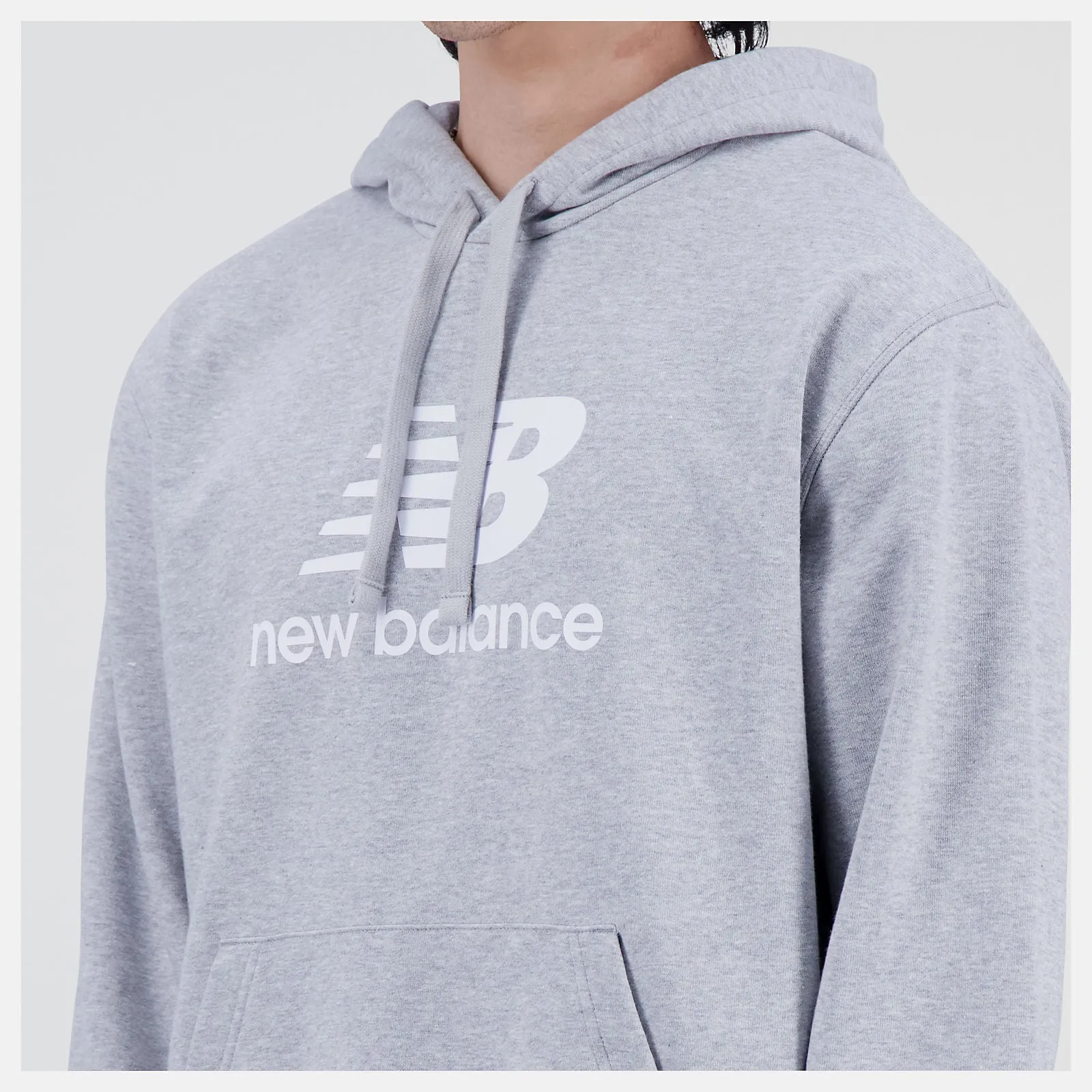 New Balance Essentials Stacked Logo French Terry Hoodie - Mens - Grey