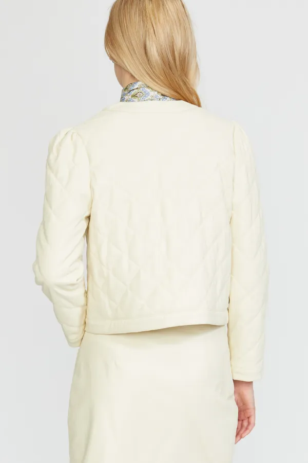 NEW!! Stellah Quilted Vegan Leather Jacket in Cream