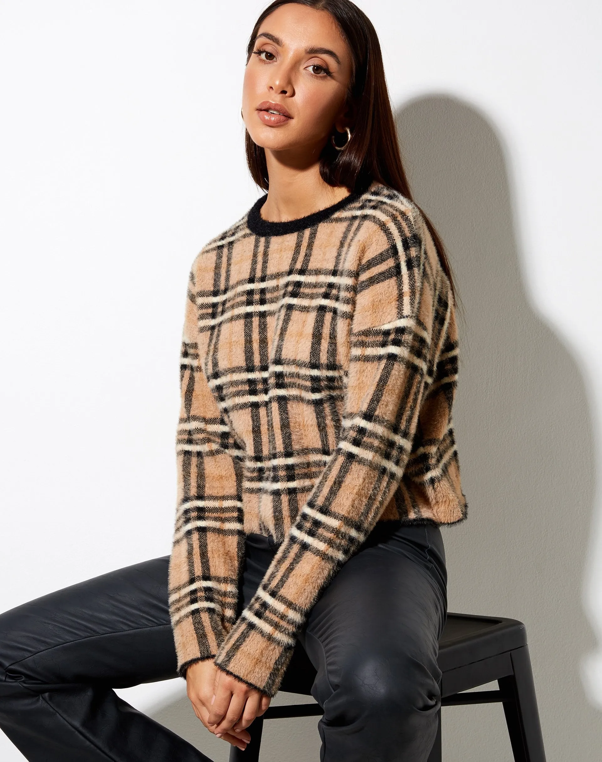 Oki Jumper in Knit Cream Black and White Check