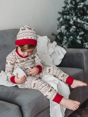 Organic Kids' Holiday PJ & Cap Set, Fair Isle Rudolph