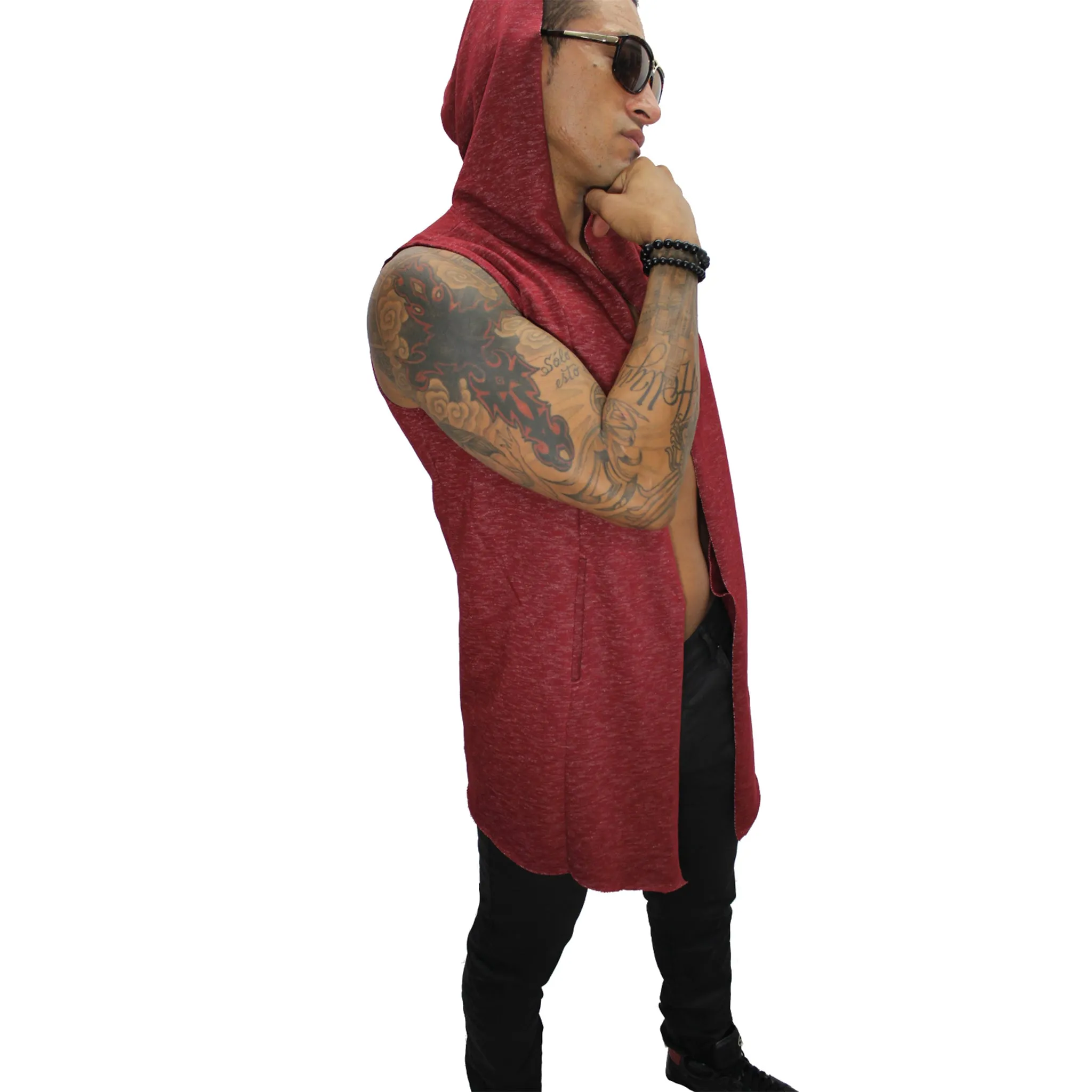 Orion Red Sleeveless Long Cardigan w/Hoodie