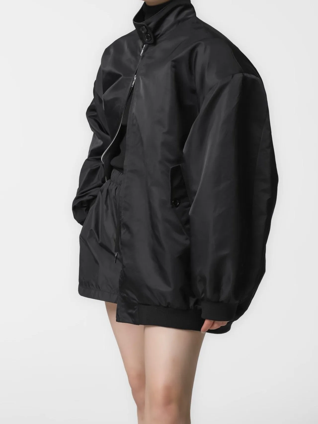 OVERSIZED PADDED SHOULDER HARRINGTON JACKET