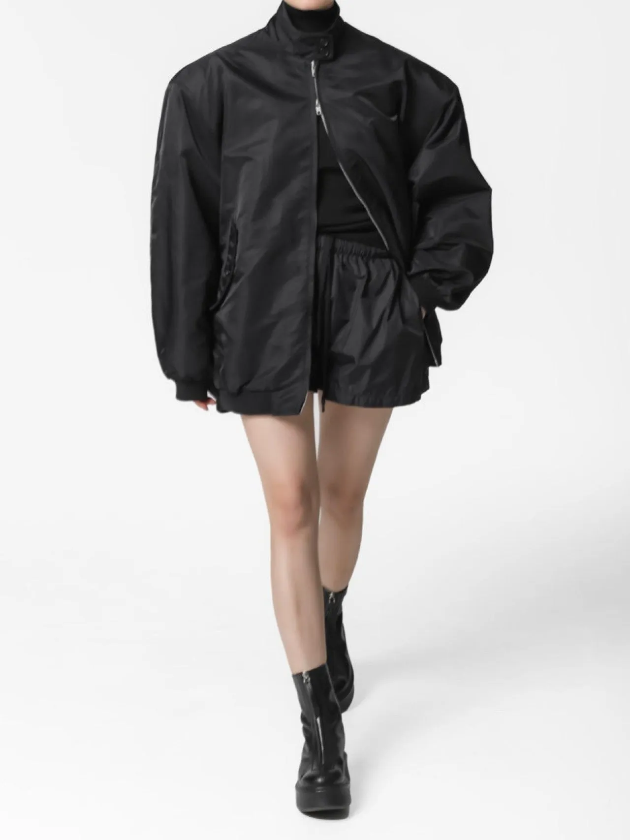 OVERSIZED PADDED SHOULDER HARRINGTON JACKET