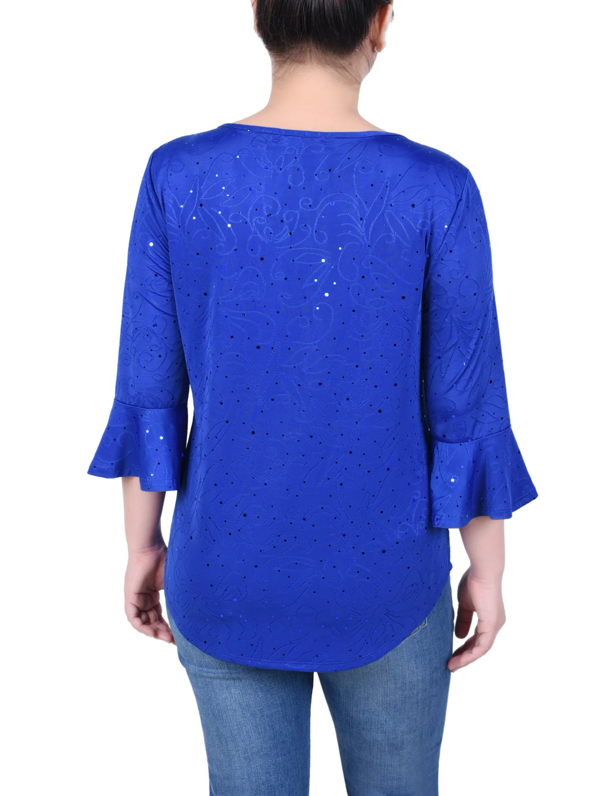 Petite 3/4 Bell Sleeve Top With Hardware