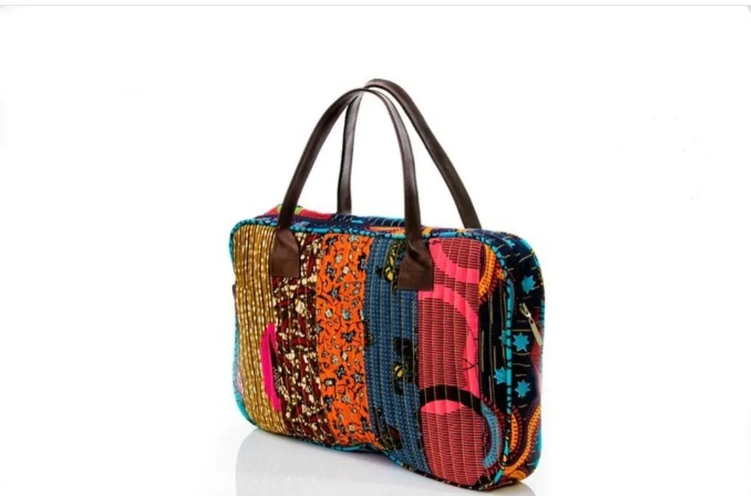 Quilted African Print (Ankara) And Leather Laptop Bag