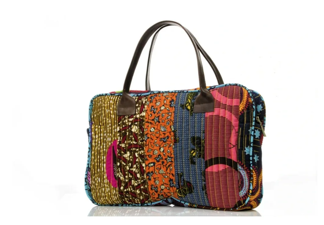 Quilted African Print (Ankara) And Leather Laptop Bag