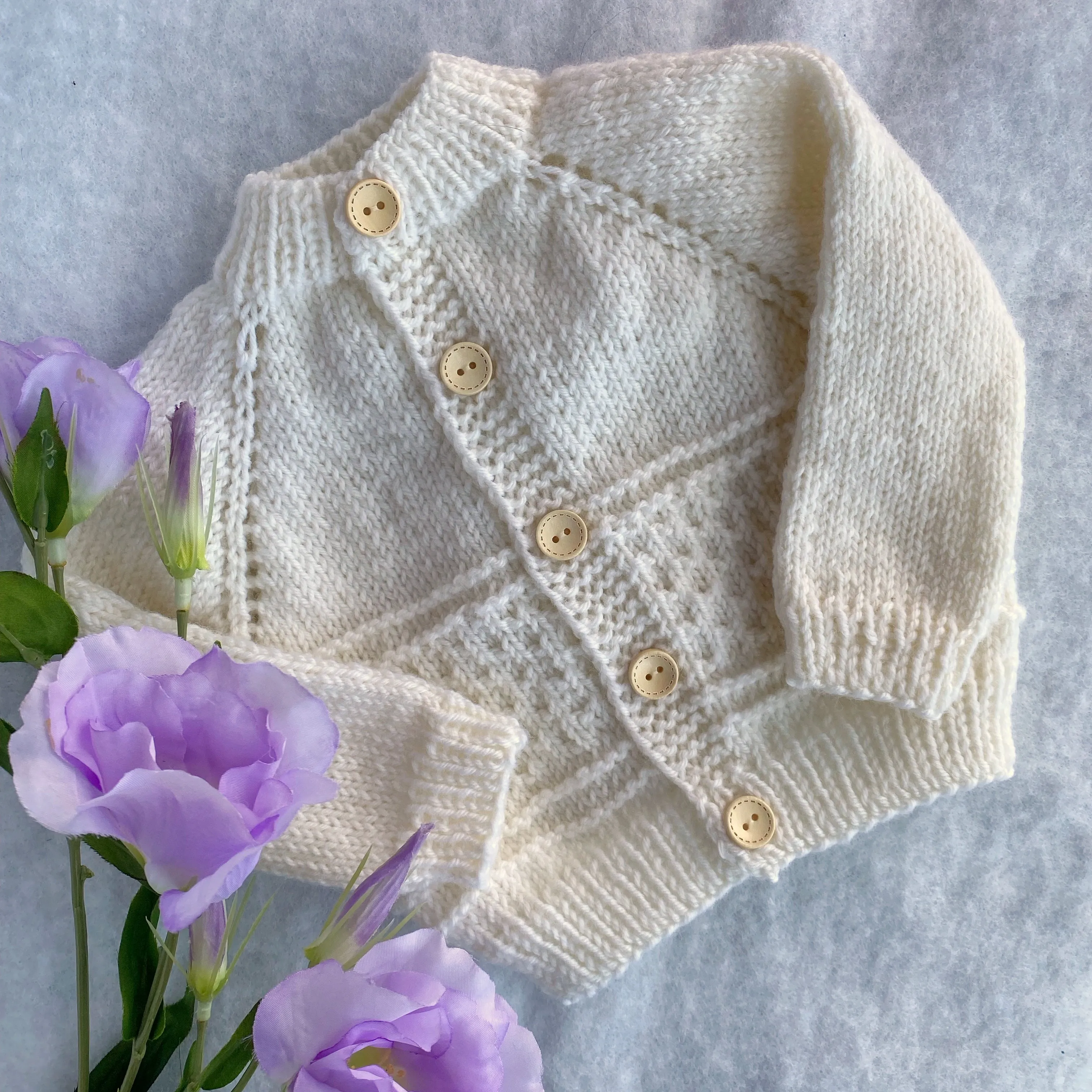 "Kinzie" patterned merino baby cardigan & hat set