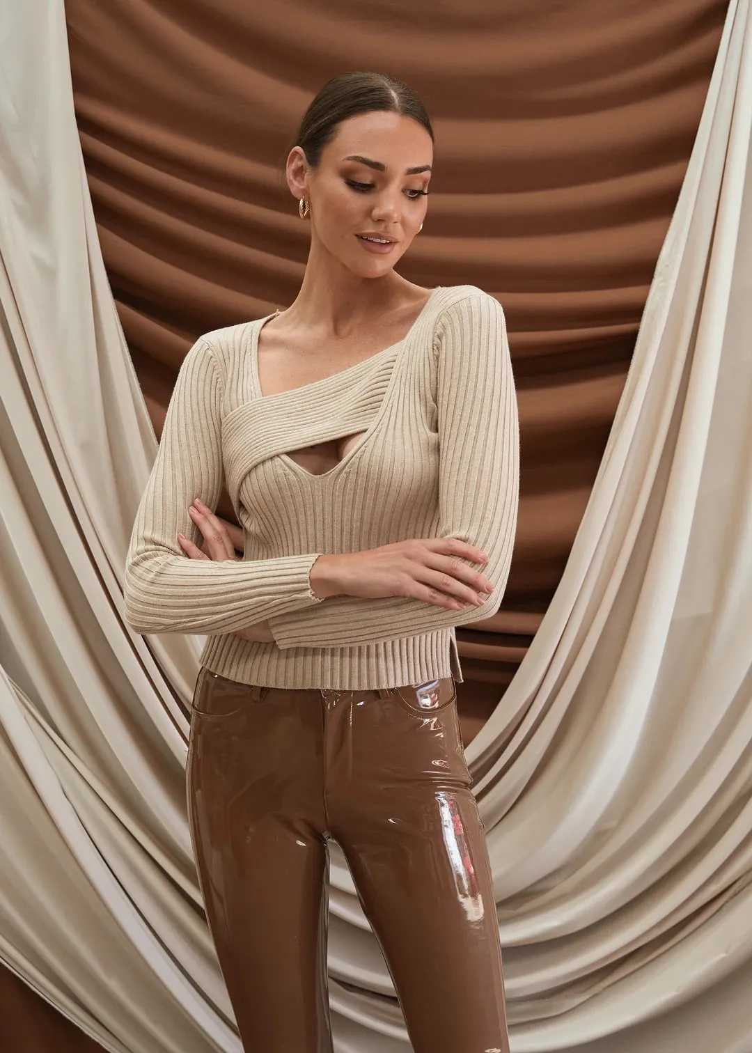 Raina beige knit top