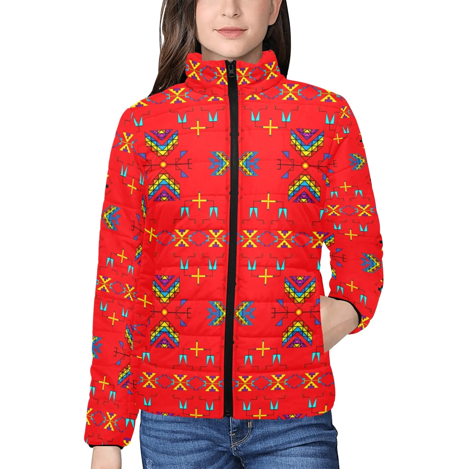 Rainy Chief Rainbow Red Women's Padded Jacket