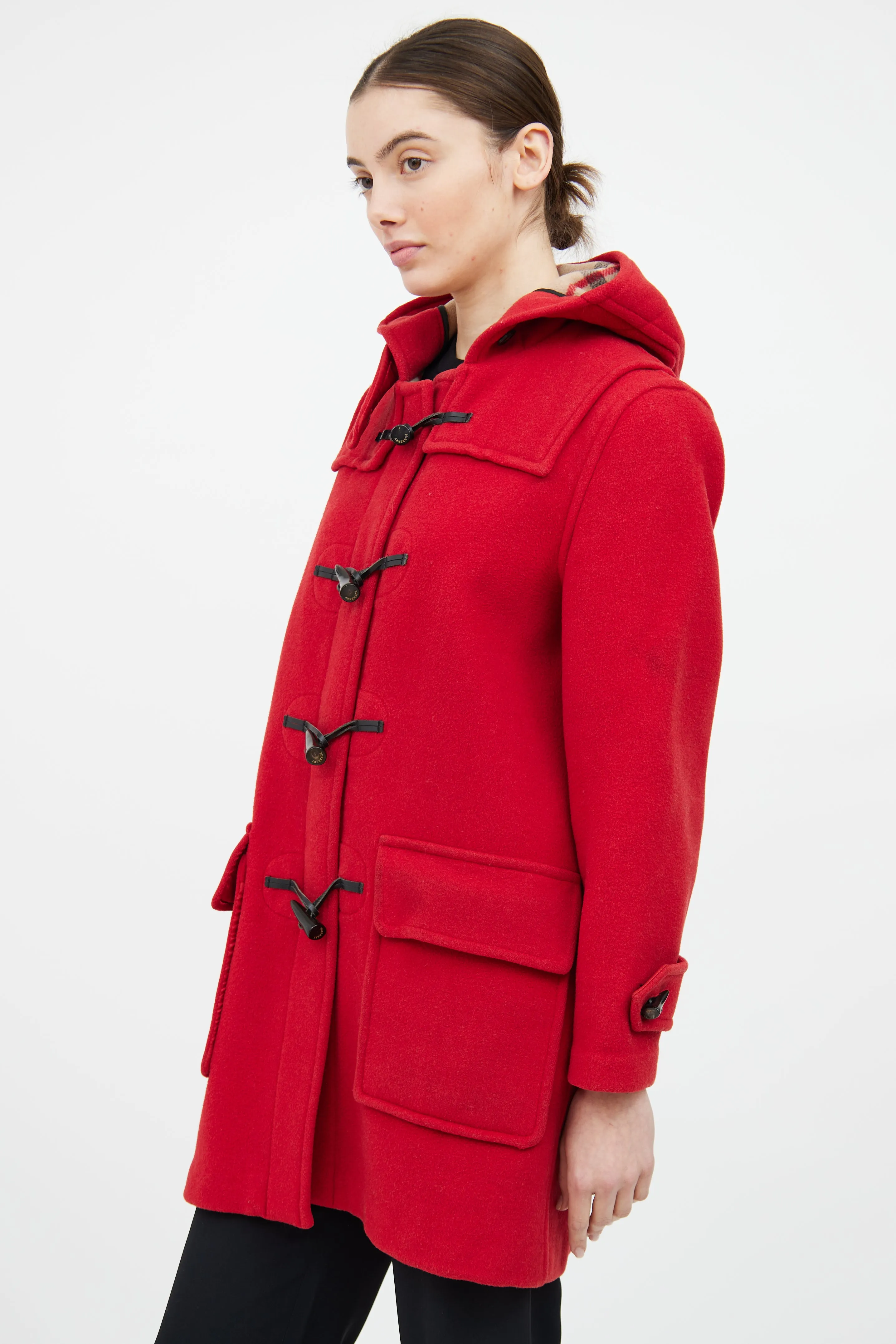 Red Duffle Toggle Coat