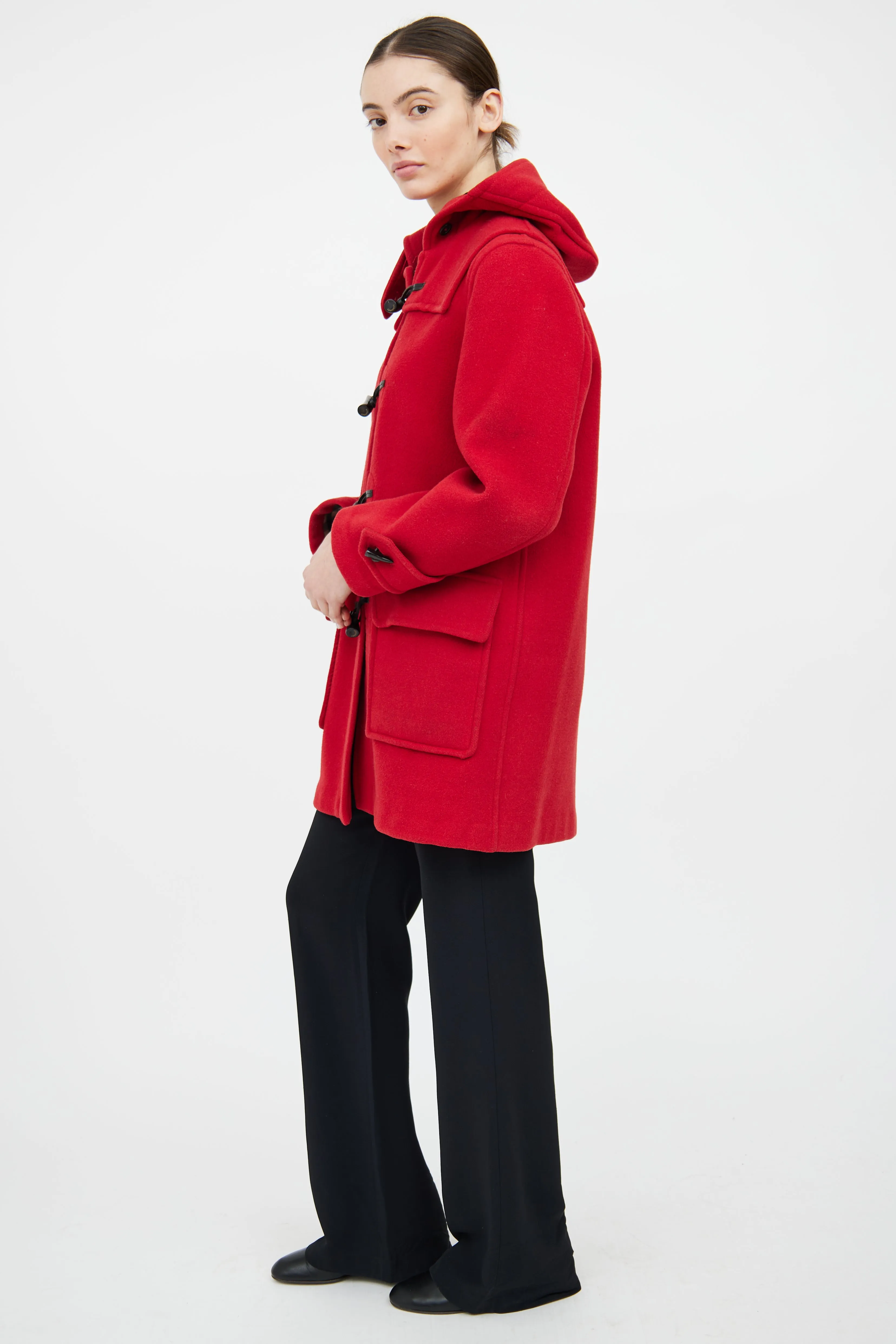 Red Duffle Toggle Coat