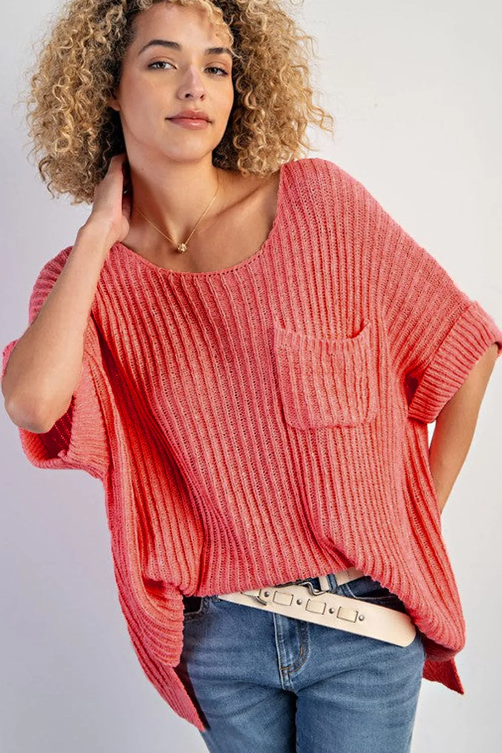 Rolled Cuffs Loose Knit Top