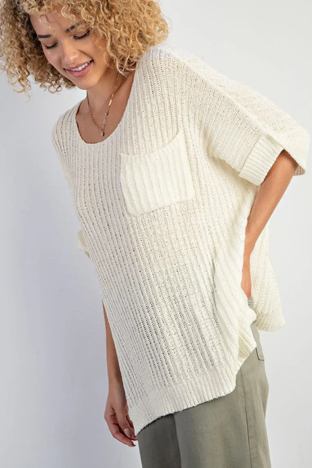 Rolled Cuffs Loose Knit Top