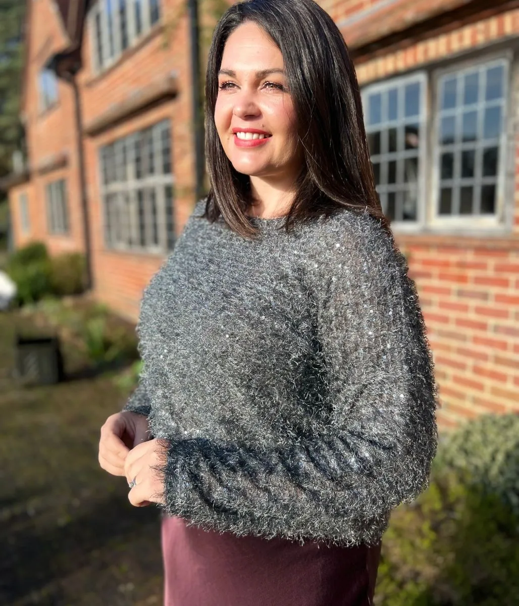 Silver Sequin Fluffy Jumper