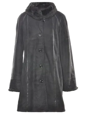 Single Breasted Faux Fur Lining Coat - L