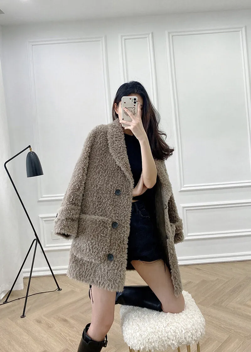 Single Breasted High Pile Fleece Lamb Wool Coat