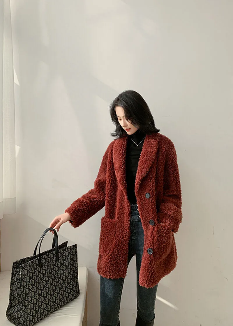 Single Breasted High Pile Fleece Lamb Wool Coat