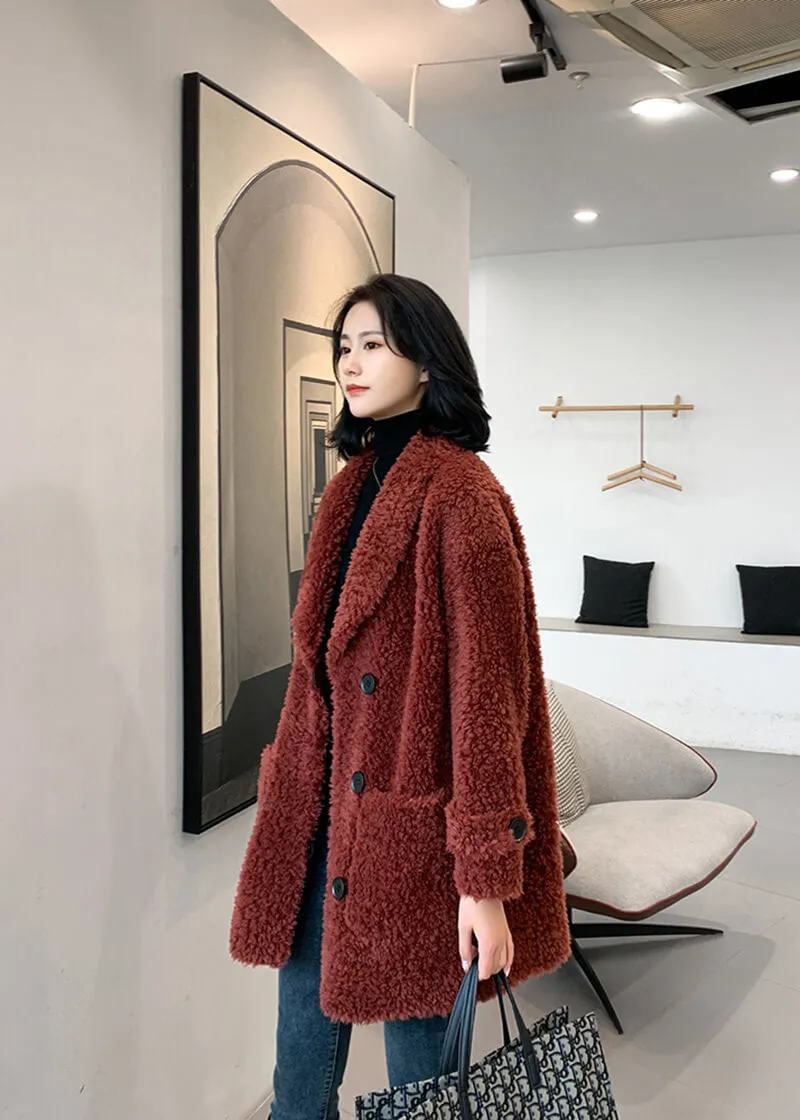 Single Breasted High Pile Fleece Lamb Wool Coat