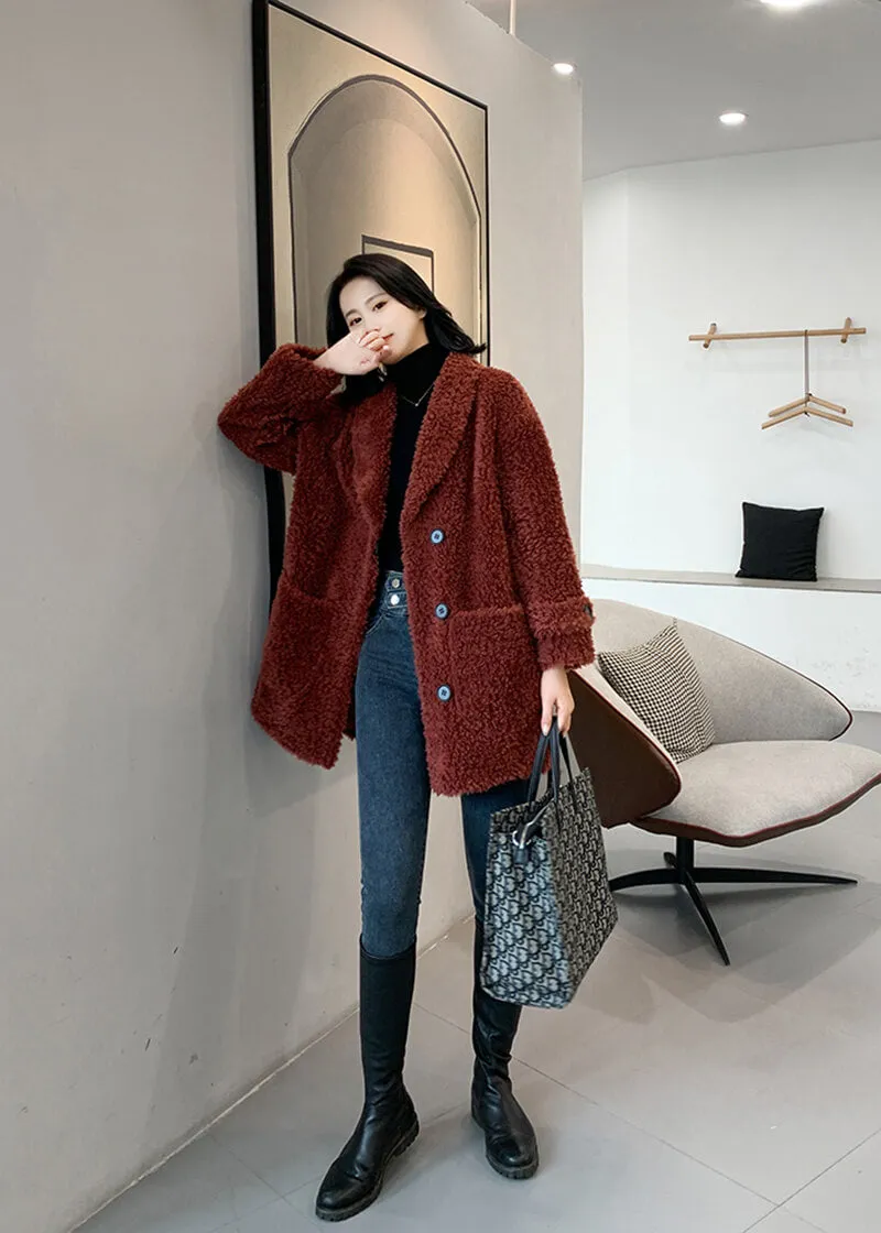 Single Breasted High Pile Fleece Lamb Wool Coat