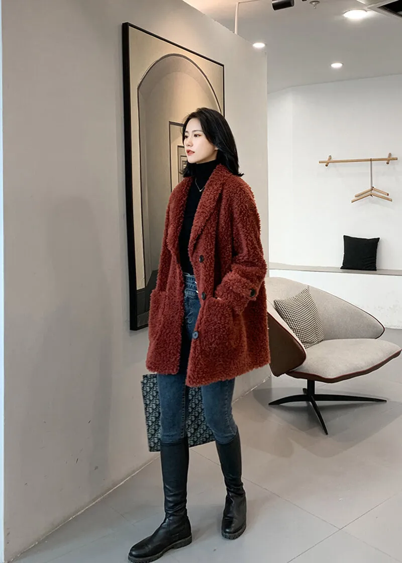 Single Breasted High Pile Fleece Lamb Wool Coat