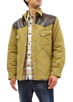 Sugar Cane Leather Yoke Padded Jacket Men's 60/40 Quilted Western Jacket SC14451 Beige/Brown