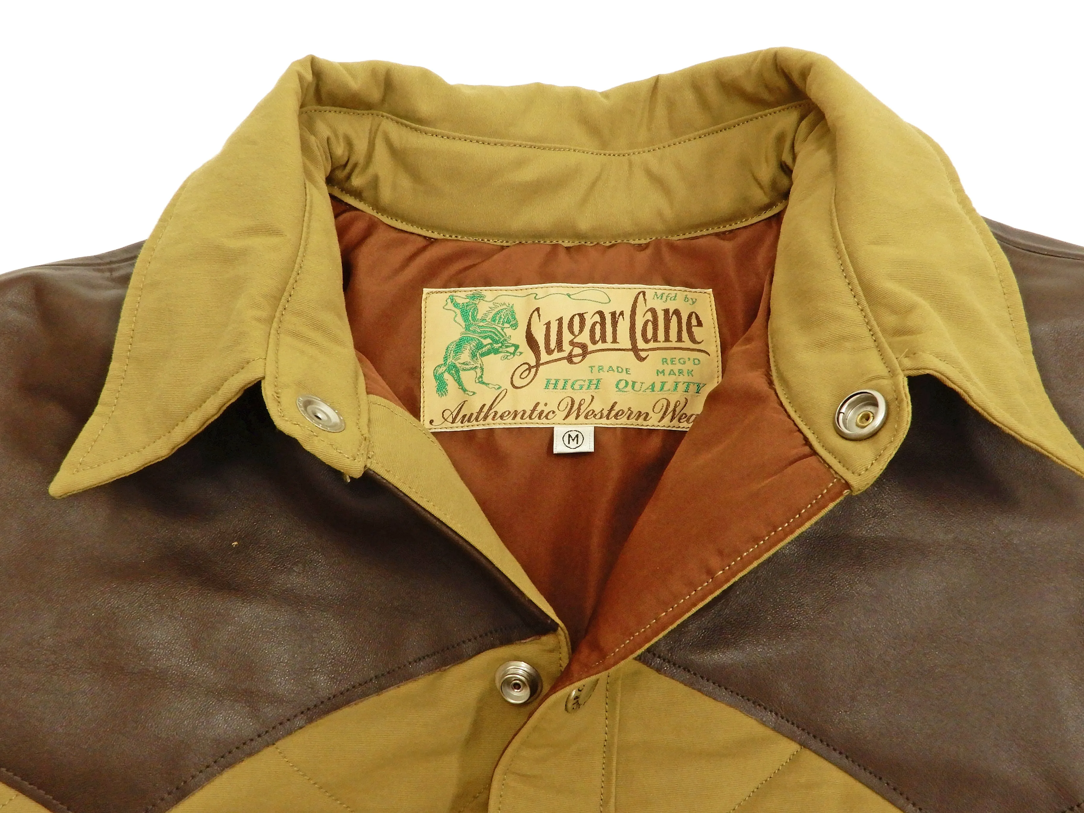 Sugar Cane Leather Yoke Padded Jacket Men's 60/40 Quilted Western Jacket SC14451 Beige/Brown