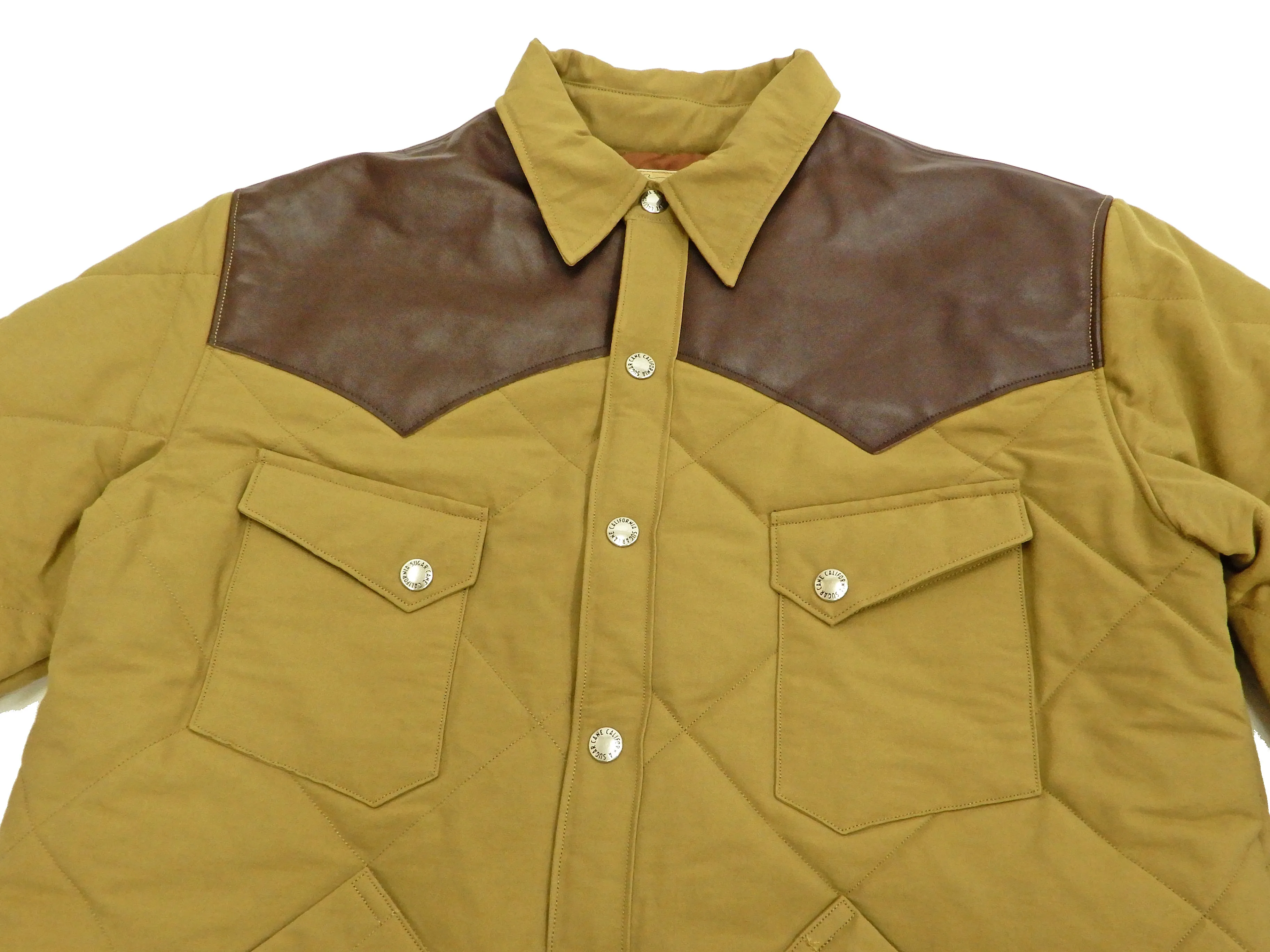 Sugar Cane Leather Yoke Padded Jacket Men's 60/40 Quilted Western Jacket SC14451 Beige/Brown