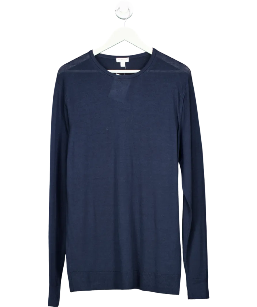 Sunspel Blue Extra Fine 100% Merino Wool Crew Neck Jumper UK L