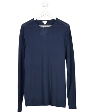 Sunspel Blue Extra Fine 100% Merino Wool Crew Neck Jumper UK L