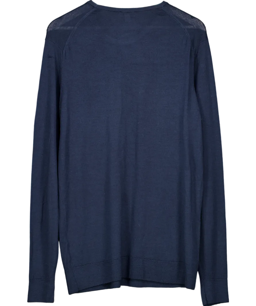 Sunspel Blue Extra Fine 100% Merino Wool Crew Neck Jumper UK L