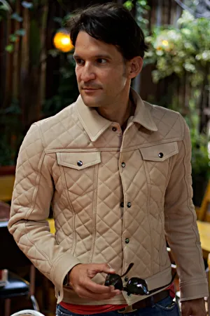 TENNESSEE Fancy Trucker Jacket in Raw Code Quilted Leather - Beige  -